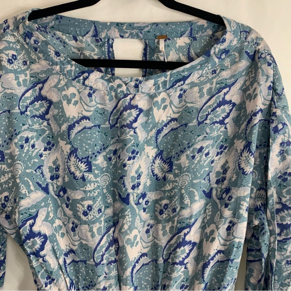 Free People Silver Sun Printed Dress Blue Bohemian Back Cutout, size S - Picture 5 of 16
